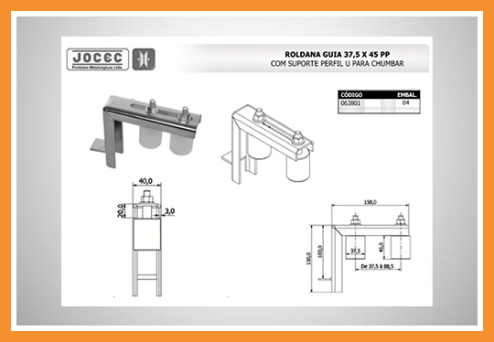 Roldana guia suporte em L para chumbar