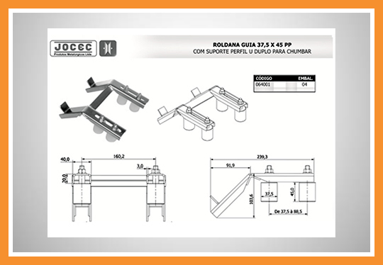 Roldana guia suporte U duplo para chumbar