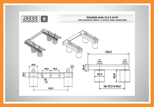 Roldana guia suporte U duplo para parafusar